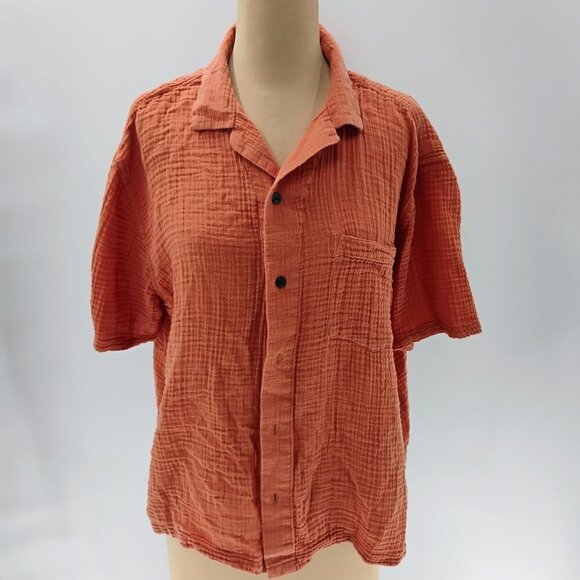 Abercrombie and Fitch cotton gauze shirt orange fall color lightweight - Picture 6 of 16